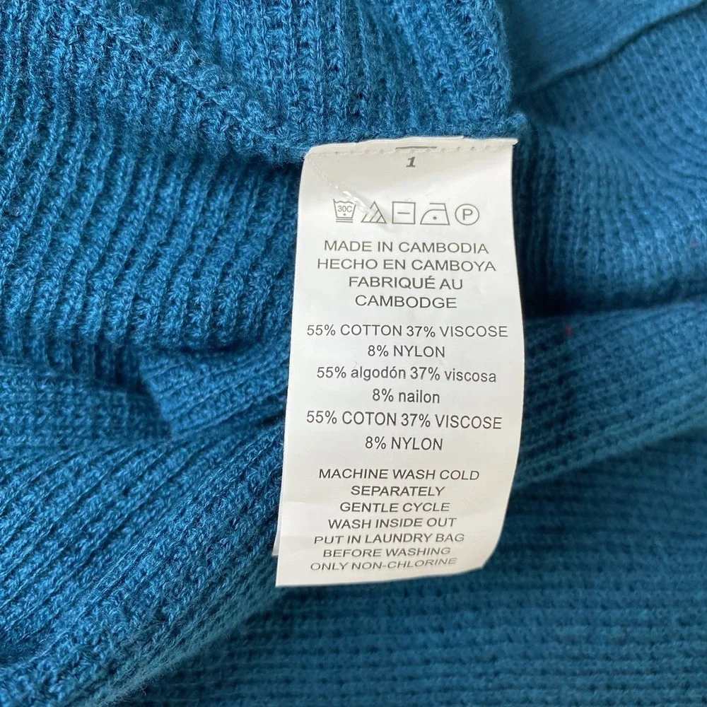 Michael Kors XL Luxe Teal Knit Tunic‎ Sweater Top Button Accents Dolman Sleeve